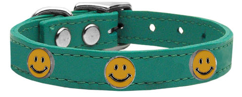 Happy Face Widget Genuine Leather Dog Collar Jade 12