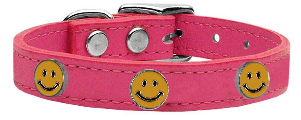 Happy Face Widget Genuine Leather Dog Collar Pink 10