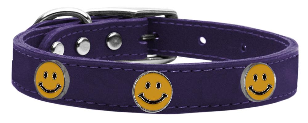 Happy Face Widget Genuine Leather Dog Collar Purple 10