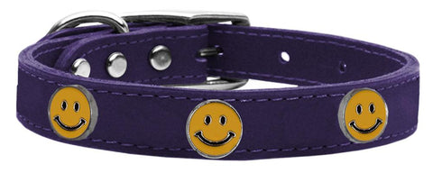 Happy Face Widget Genuine Leather Dog Collar Purple 12