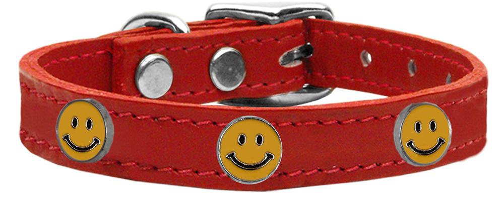 Happy Face Widget Genuine Leather Dog Collar Red 10