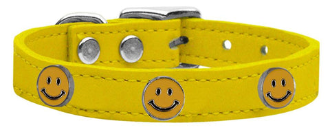 Happy Face Widget Genuine Leather Dog Collar Yellow 10