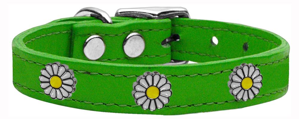 White Daisy Widget Genuine Leather Dog Collar Emerald Green 10