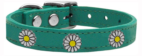 White Daisy Widget Genuine Leather Dog Collar Jade 10