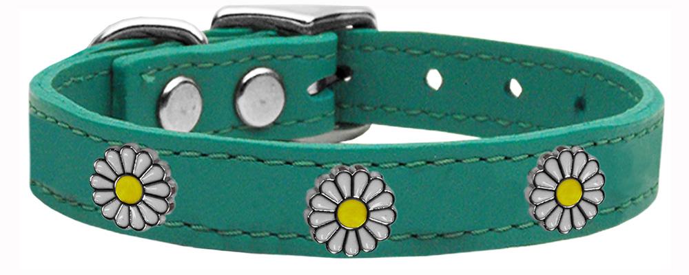 White Daisy Widget Genuine Leather Dog Collar Jade 14