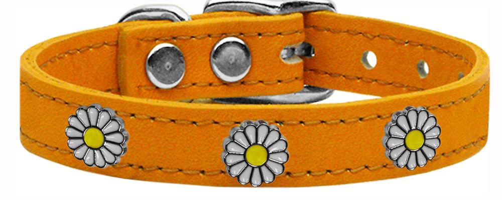 White Daisy Widget Genuine Leather Dog Collar Mandarin 10