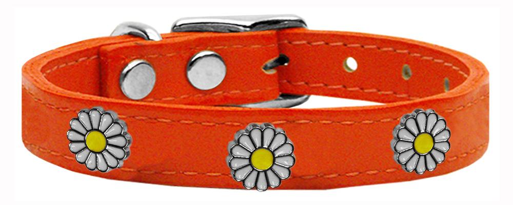 White Daisy Widget Genuine Leather Dog Collar Orange 10