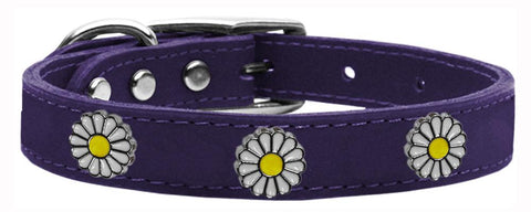 White Daisy Widget Genuine Leather Dog Collar Purple 10