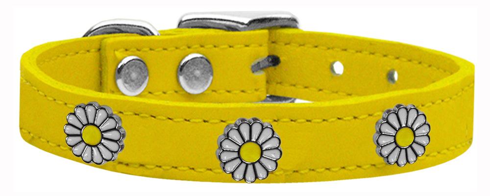 White Daisy Widget Genuine Leather Dog Collar Yellow 10