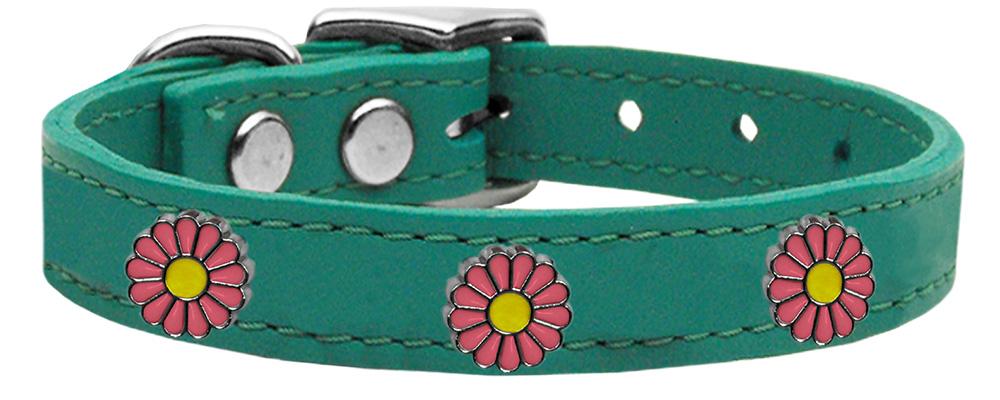 Pink Daisy Widget Genuine Leather Dog Collar Jade 10