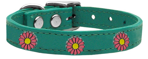 Pink Daisy Widget Genuine Leather Dog Collar Jade 16