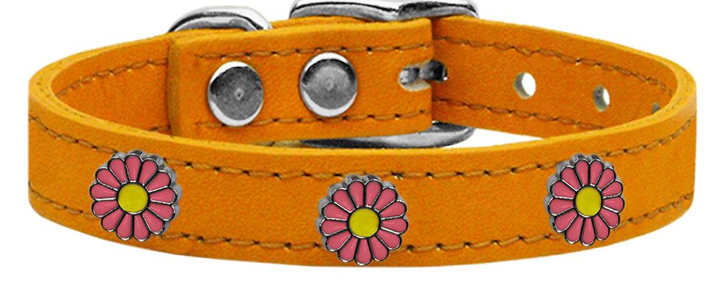 Pink Daisy Widget Genuine Leather Dog Collar Mandarin 12