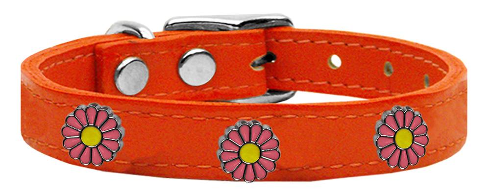 Pink Daisy Widget Genuine Leather Dog Collar Orange 10