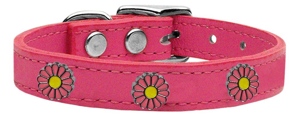 Pink Daisy Widget Genuine Leather Dog Collar Pink 10