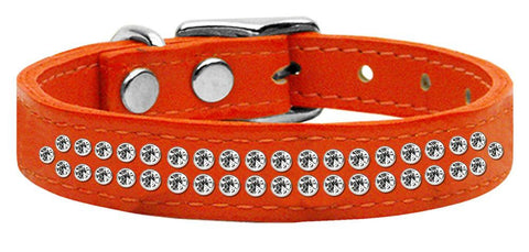 Two Row Clear Jeweled Leather Orange 18