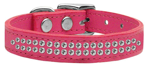 Two Row Clear Jeweled Leather Pink 18