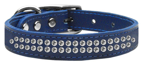 Two Row Clear Jeweled Leather Blue 20