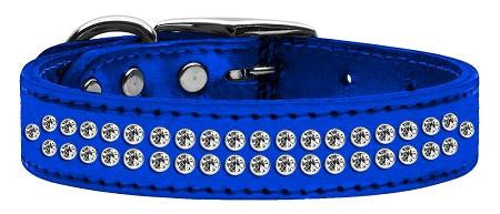 Two Row Clear Crystal Metallic Leather Blue 16