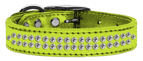 Two Row Clear Crystal Metallic Leather Lime Green 16