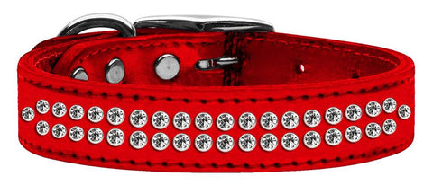 Two Row Clear Crystal Metallic Leather Red 16