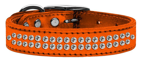 Two Row Clear Crystal Metallic Leather Orange 18