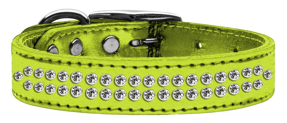 Two Row Clear Crystal Metallic Leather Lime Green 20