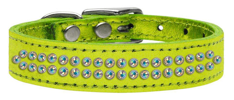 Two Row AB Crystal Metallic Leather Lime Green 18