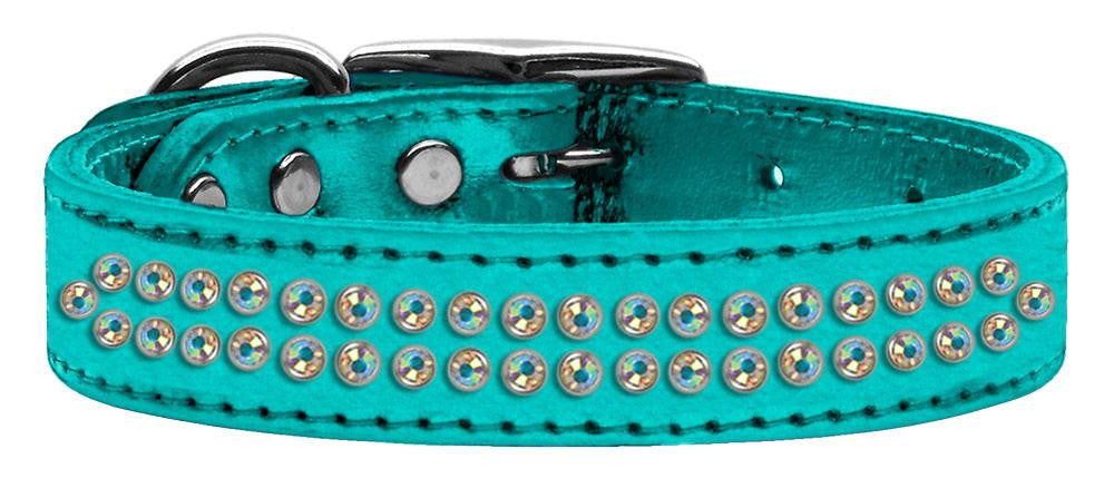 Two Row AB Crystal Metallic Leather Turquoise 18