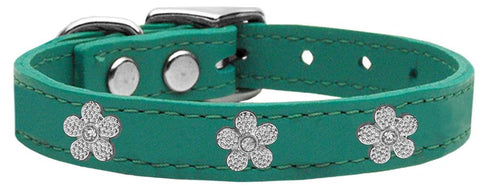 Silver Flower Widget Genuine Leather Dog Collar Jade 10