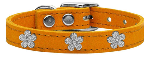 Silver Flower Widget Genuine Leather Dog Collar Mandarin 10