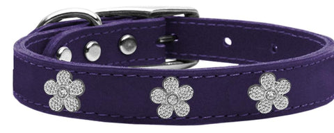 Silver Flower Widget Genuine Leather Dog Collar Purple 10