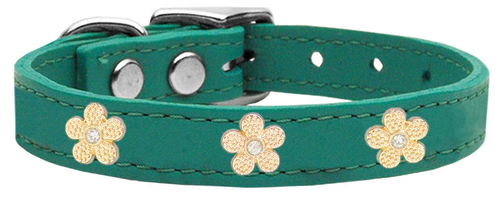 Gold Flower Widget Genuine Leather Dog Collar Jade 10