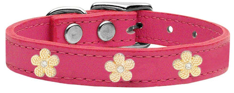 Gold Flower Widget Genuine Leather Dog Collar Pink 10