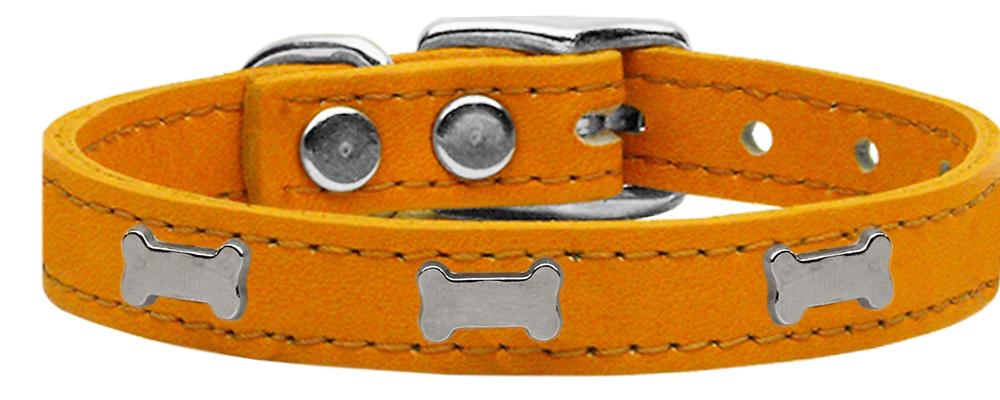 Silver Bone Widget Genuine Leather Dog Collar Mandarin 10