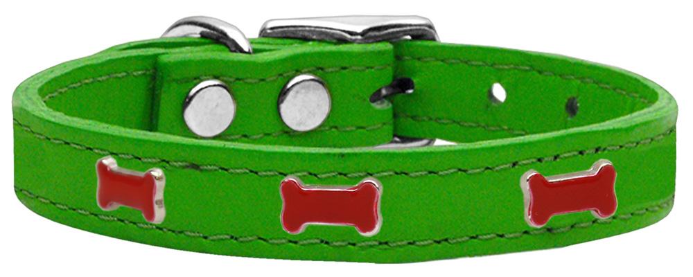 Red Bone Widget Genuine Leather Dog Collar Emerald Green 10