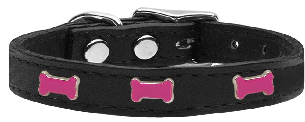 Pink Bone Widget Genuine Leather Dog Collar Black 10