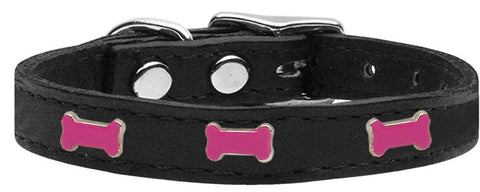 Pink Bone Widget Genuine Leather Dog Collar Black 12