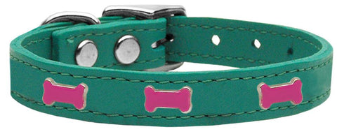 Pink Bone Widget Genuine Leather Dog Collar Jade 12