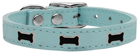 Black Bone Widget Genuine Leather Dog Collar Baby Blue 10