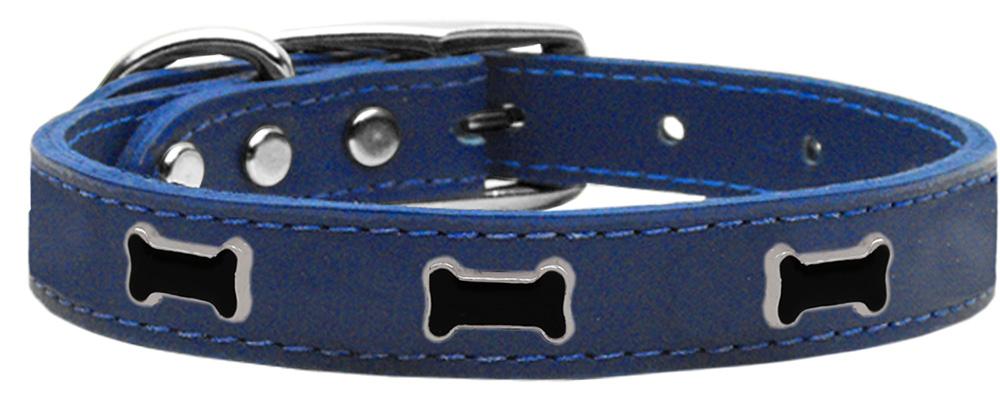 Black Bone Widget Genuine Leather Dog Collar Blue 10