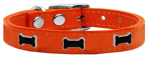 Black Bone Widget Genuine Leather Dog Collar Orange 10