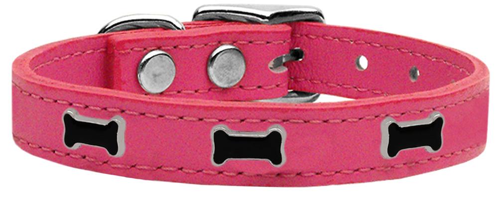 Black Bone Widget Genuine Leather Dog Collar Pink 10