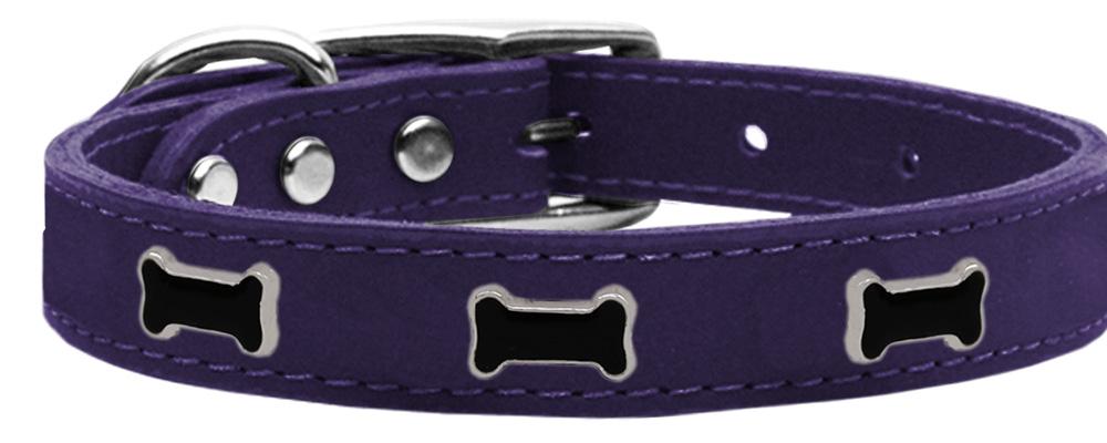 Black Bone Widget Genuine Leather Dog Collar Purple 10