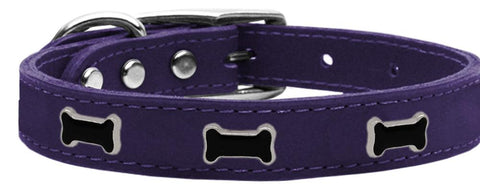 Black Bone Widget Genuine Leather Dog Collar Purple 20