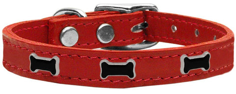 Black Bone Widget Genuine Leather Dog Collar Red 10