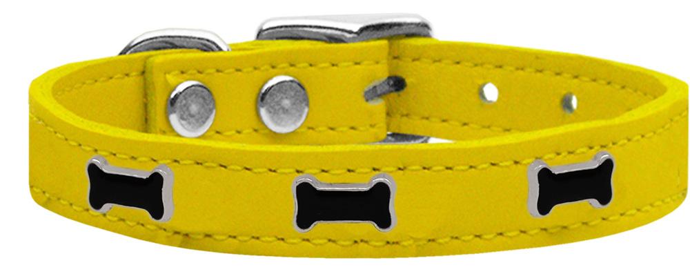 Black Bone Widget Genuine Leather Dog Collar Yellow 14