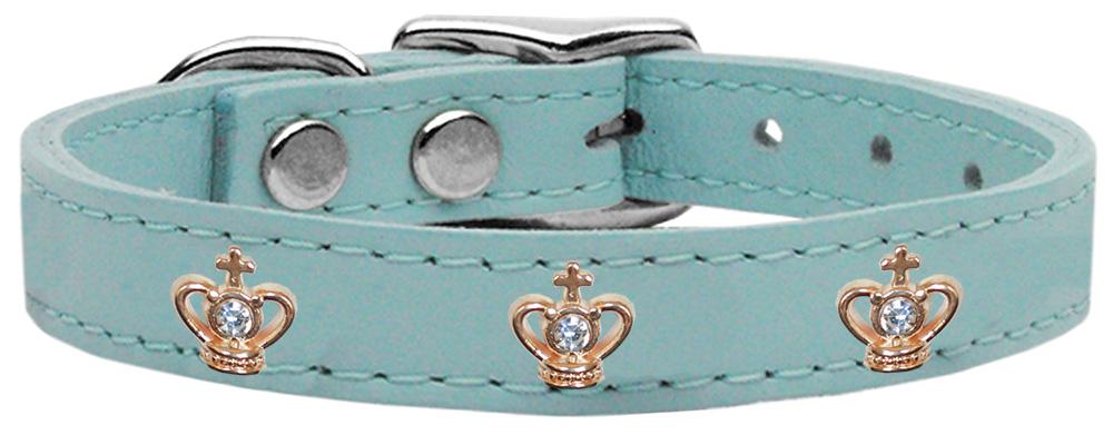 Gold Crown Widget Genuine Leather Dog Collar Baby Blue 10