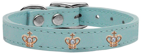 Gold Crown Widget Genuine Leather Dog Collar Baby Blue 16