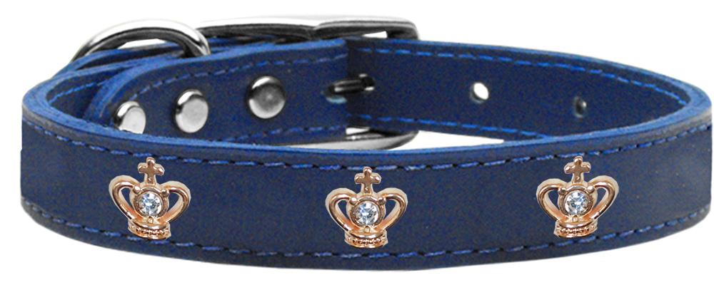 Gold Crown Widget Genuine Leather Dog Collar Blue 12