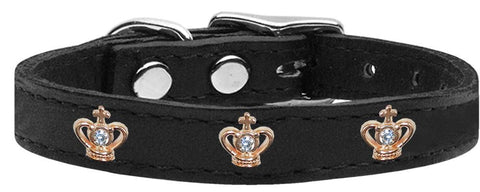 Gold Crown Widget Genuine Leather Dog Collar Black 10